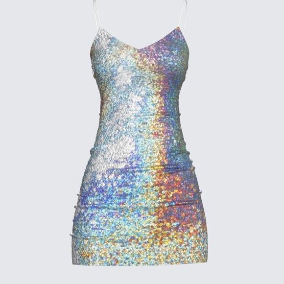 Finesse Tara Multi Sequin Mini Dress Spaghetti Straps L - Picture 2 of 8